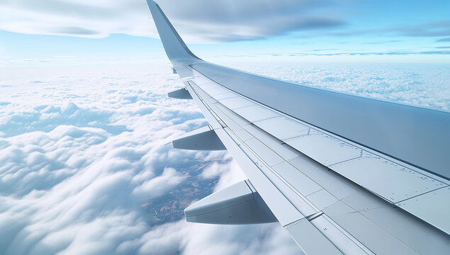 airplane wing in the clouds	