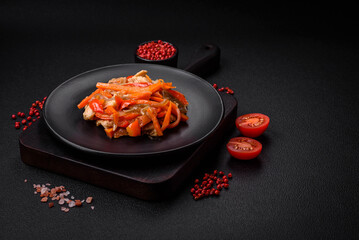 Delicious fresh stew with chicken or turkey with slices of sweet pepper and carrots