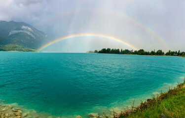 double rainbow at lake Wolfgangsee, Austria