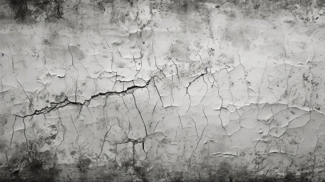 black and white grunge rough vintage distressed wall, full of cracks, very old, almost collapsed but still sturdy, 