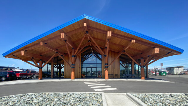 Anchorage, Alaska -May 20, 2023: Lake Clark Air Services at Merrill Field Airport. Alaska charter flights to remote parts of Alaska. Terminal and office building to check in for air taxi flights. 