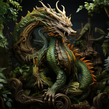 Green Chinese dragon. Dragon in a jungle photo