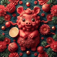 Fototapeta na wymiar 3d Art-style Pig. Year 2024, Year of Pig