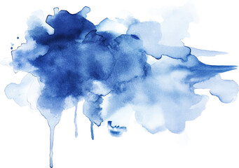 Blue stain watercolor texture on transparent background