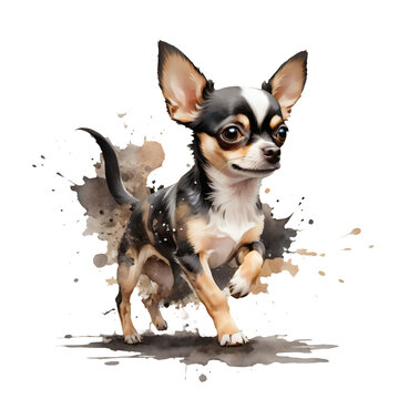 Chihuahua on transparent background, watercolor splash, art effect, ink splash, lively
