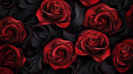 Black roses background. greeting card with roses, Heart of Roses, Valentine's Day