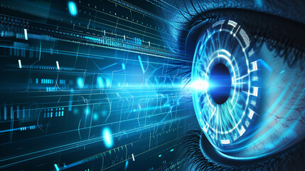 technological digital eye, data network and cyber security systems vector background. futuristic emphasis on virtual cyberspace and internet secure networks. emphasis on high-quality digital eye