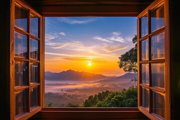 Window View of Majestic Mountains