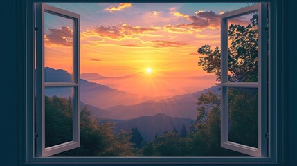 Open Window Showcasing Majestic Mountain Landscape