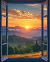 Open Window With Mountain View