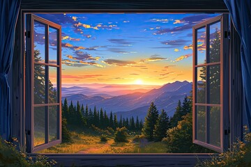 Majestic Mountains Through Open Window