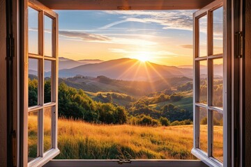 Open Window Revealing Majestic Mountain View