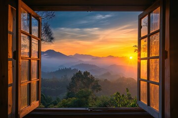 Mountain View Through an Open Window
