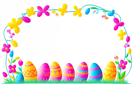 Easter card frame with flowers and colored eggs