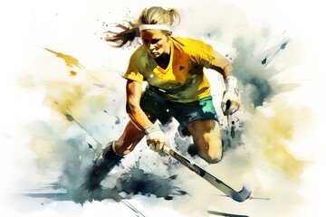 Field hockey watercolor. Generation AI