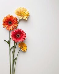 Group of Three Flowers on White Wall