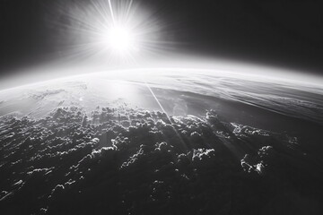 Obraz premium Sunrise from Space, dramatic monochrome