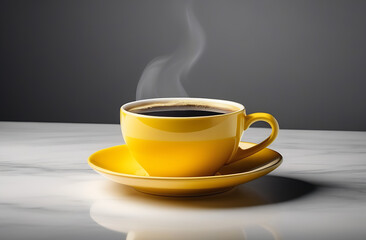 yellow cup of coffee on white background
