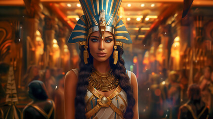 Obraz premium Beautiful Woman Queen of Egypt, casino bright background
