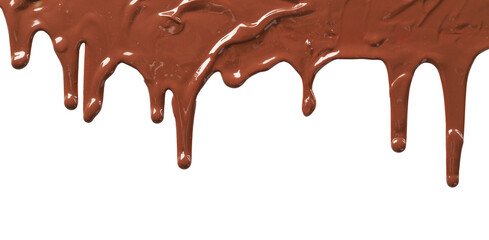 Tasty melted milk chocolate pouring down on white background