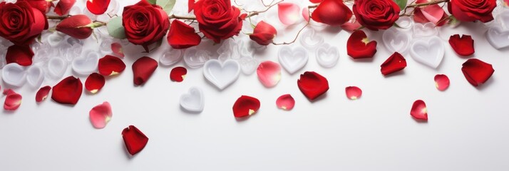 Romantic Classic - White Background with Lush Red Roses, Valentine's Day Concept