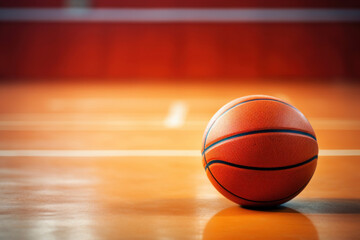 Obraz premium Orange Basketball on Indoor Court Close-Up