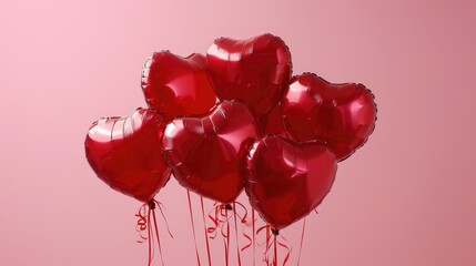 Floating Hearts Romance - Red Balloons and Soft Pink Backdrop for Valentine's Day Concept