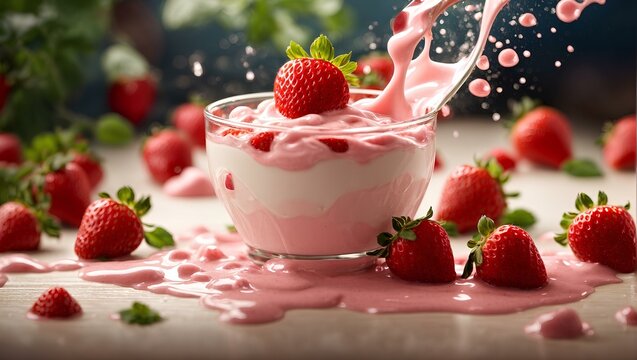 strawberries and cream, food.