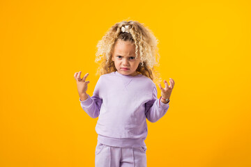 Child girl angry and mad screaming frustrated and furious. Negative emotions concept - obrazy, fototapety, plakaty