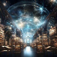 Looking into the Hall of Akashic Records and the heavens above - obrazy, fototapety, plakaty