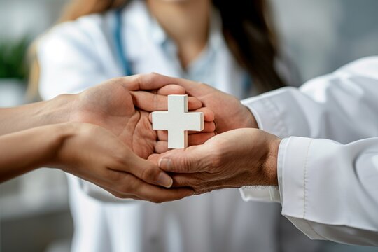 Health insurance and medical welfare concept. people hands holding plus symbol and healthcare medical icon, health and access healthcare