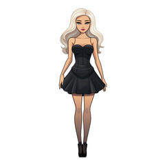 Naklejka premium Sticker doll, woman in a dress