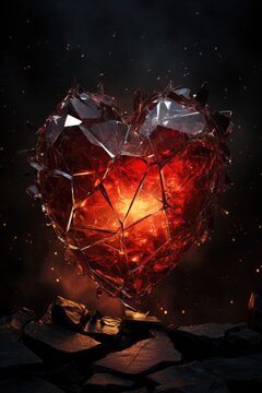 Heartbreaking Through Stone - Resilient Heart Illuminated, Valentine's Day Concept