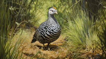 Obraz premium Graceful Guinea Fowl Amidst Sunlight and Nature's Beauty - AI-Generative