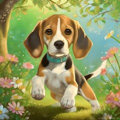beagle puppy in the grass Illustration