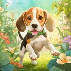 Beagle playing illustration