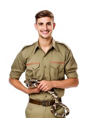Fototapeta premium Experienced Male Zookeeper with Animals, AI Generated
