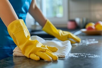 Housework or house keeping service female cleaning dust in toilet, cleaning agency small business. professional equipment cleaning old home - obrazy, fototapety, plakaty