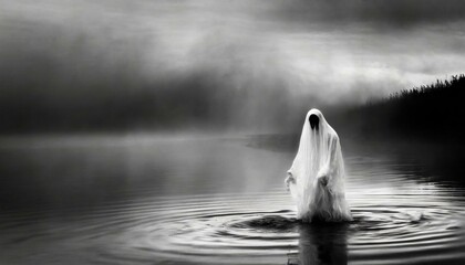 a ghostly figure on the lake