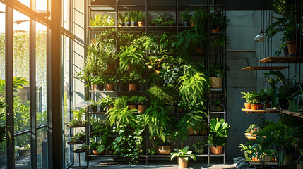 Exuberante vegetação verde desce pelas paredes de um loft moderno criando um oásis urbano