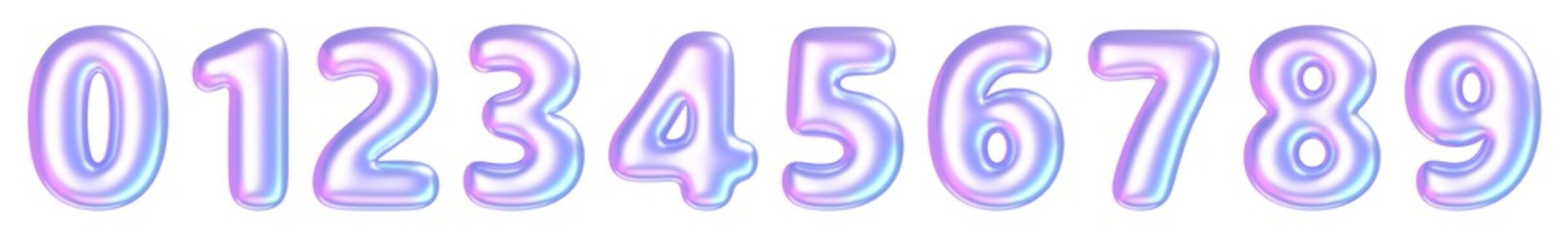 Holographic balloon number. 3D render illustration set