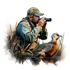 Print, illustration, hunter with shotgun