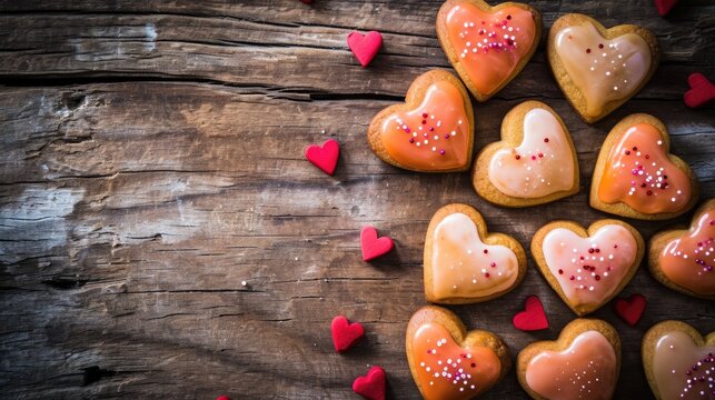 Glazed heart-shaped cookies for Valentine's Day generative ai