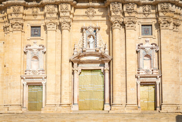 detail of the facade of the Cathedral of Santa Maria in Tortosa, comarca of Baix Ebre, Province of Tarragona, Catalonia, Spain