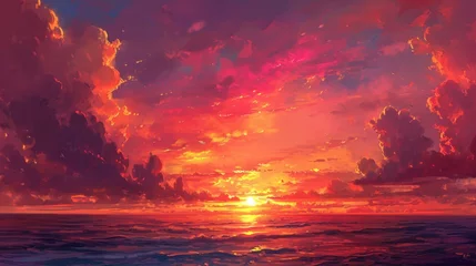 Foto op Canvas sunset over the ocean, with hues of orange and pink blending in the sky, manga style generative ai © Kelly