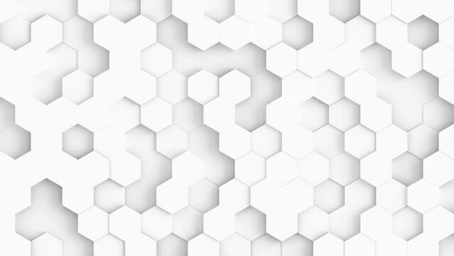 white hexagon pattern background, 3d loop animation of honeycomb minimal abstract mosaic network