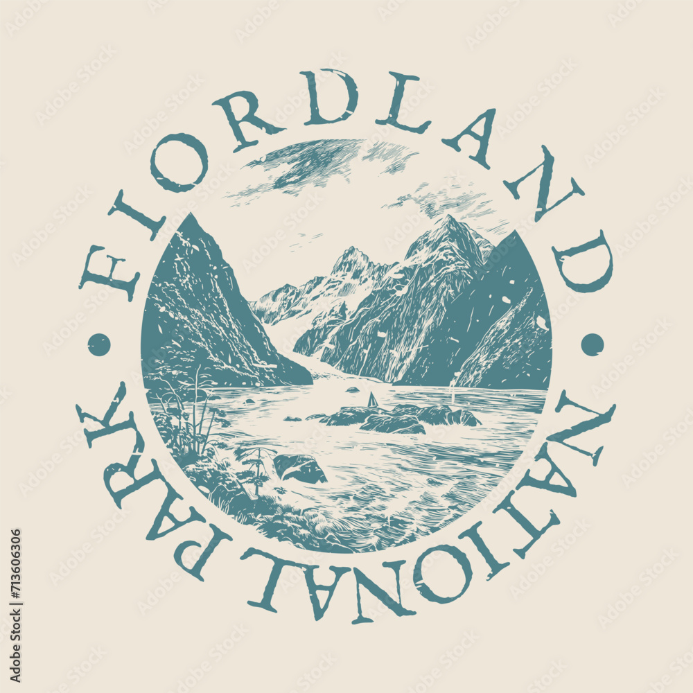 Canvas Prints fiordland, southland, new zealand illustration clip art design shape. national park vintage icon vec - Canvas Prints