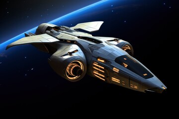 Futuristic Space Ship Soaring in the Sky