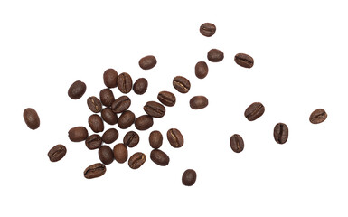 Coffee beans isolated on white background, top view	
