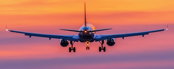 Fototapeta na wymiar Airplane taking off a runway at twilight